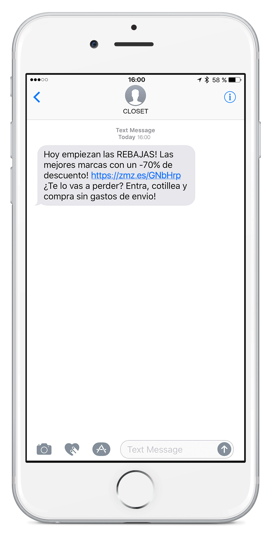 Ejemplo de SMS con URL corta - Mensagia